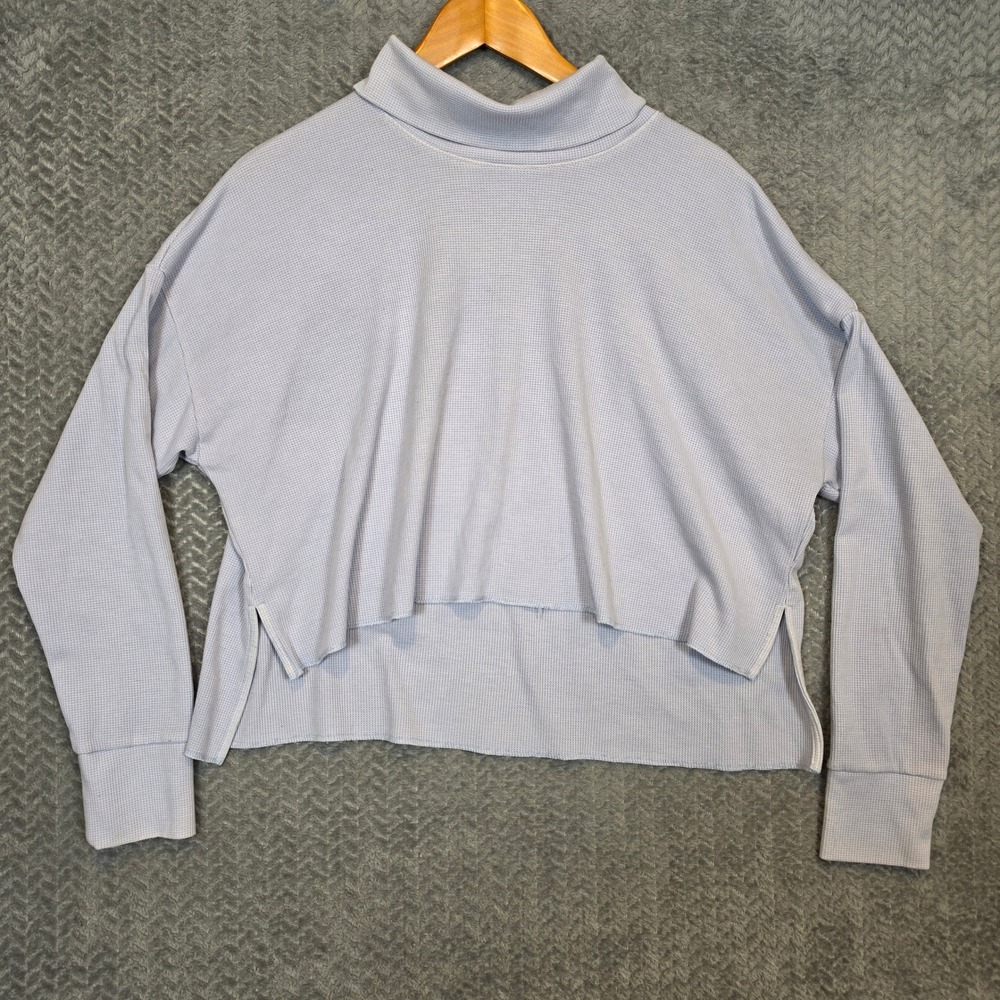 American Eagle Waffle Knit Mock Neck Cropped Top Lavender Periwinkle Medium